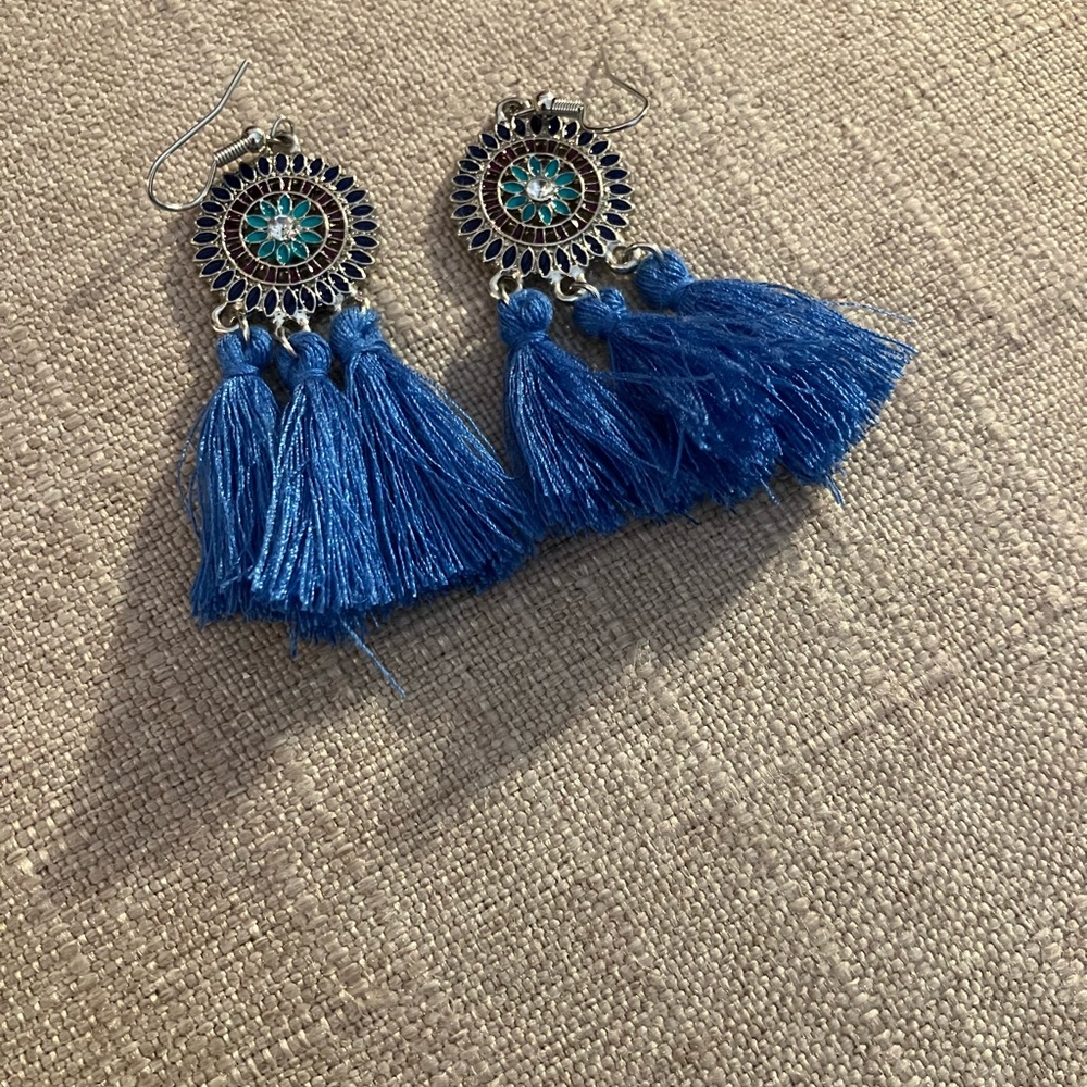 Bohemian Blue Tassel Earrings